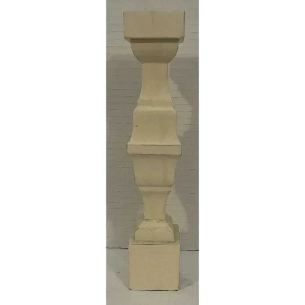 Vintage Wooden Square Taper Candleholder Cream Distressed 9”H x 1 3/4”‎